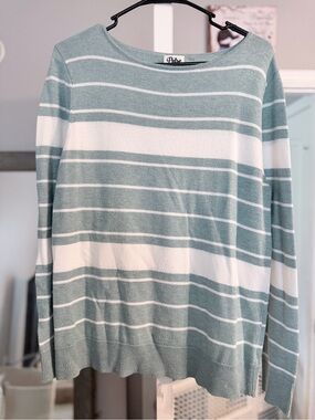 Petite Striped Scoopneck Sweater - Mint & White